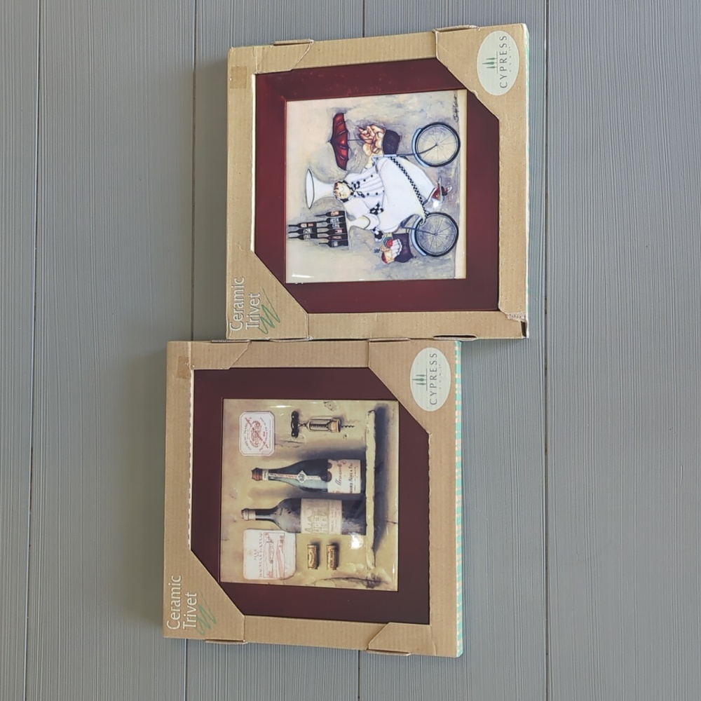Cypress Home Ceramic Trivets Wine Home Decor Accents Set of 2